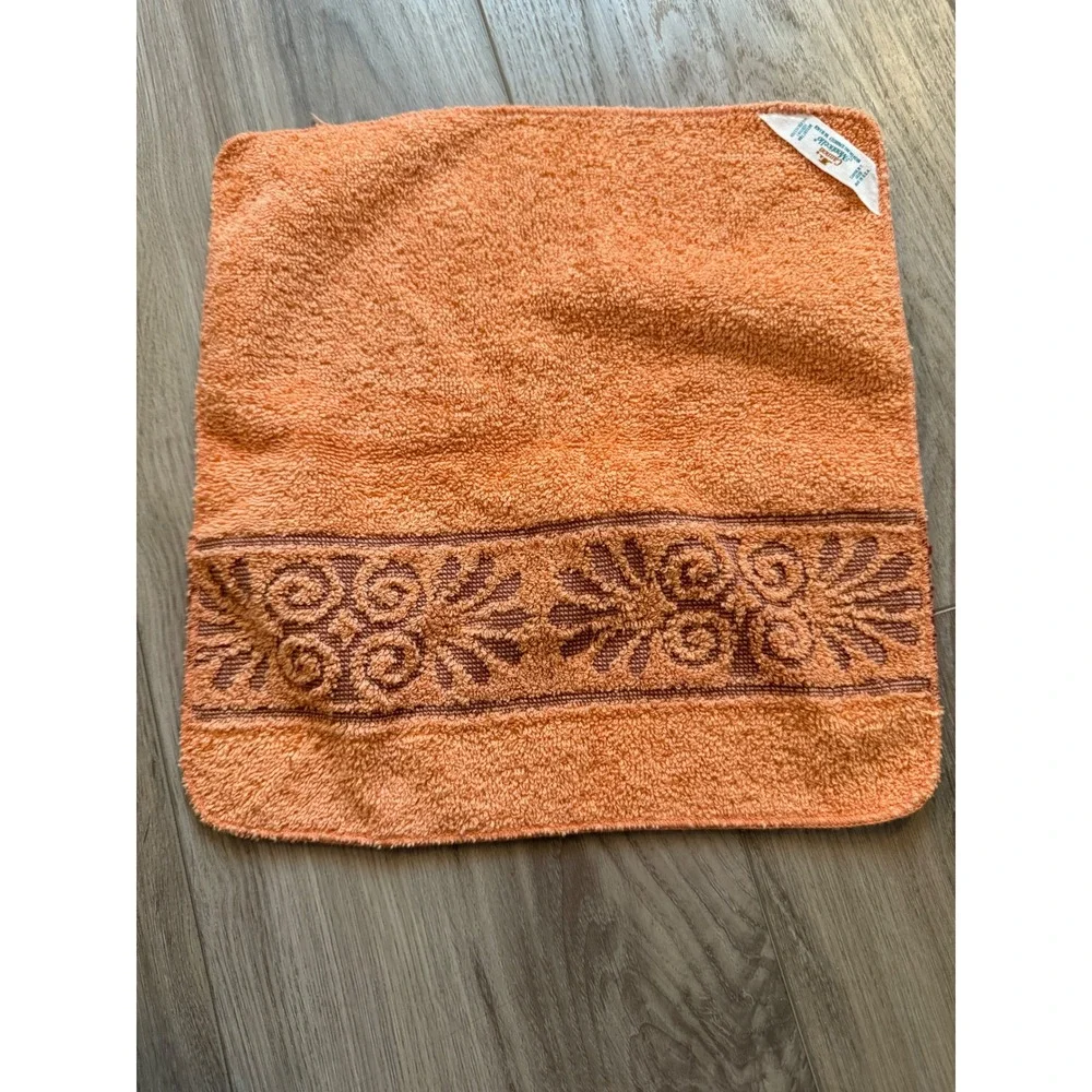 Vintage Cannon‎ Monticello Orange Washcloth Cotton Blend Floral Border